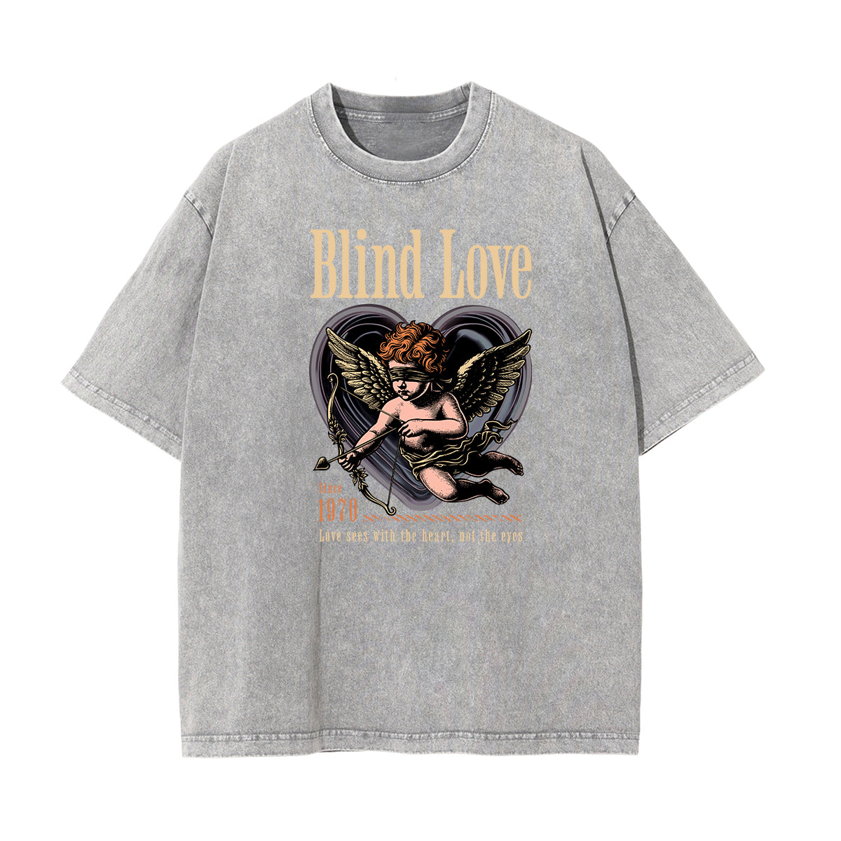 Gray Cute Cupid Cartoon Graphic Tee