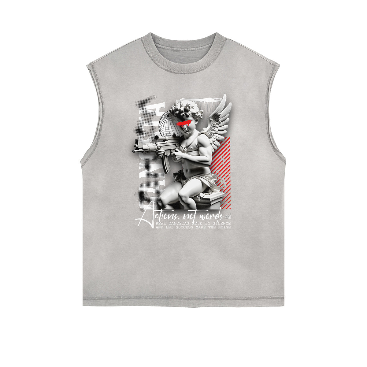 Gray Cute Cupid Cartoon Graphic Sleeveless Tee