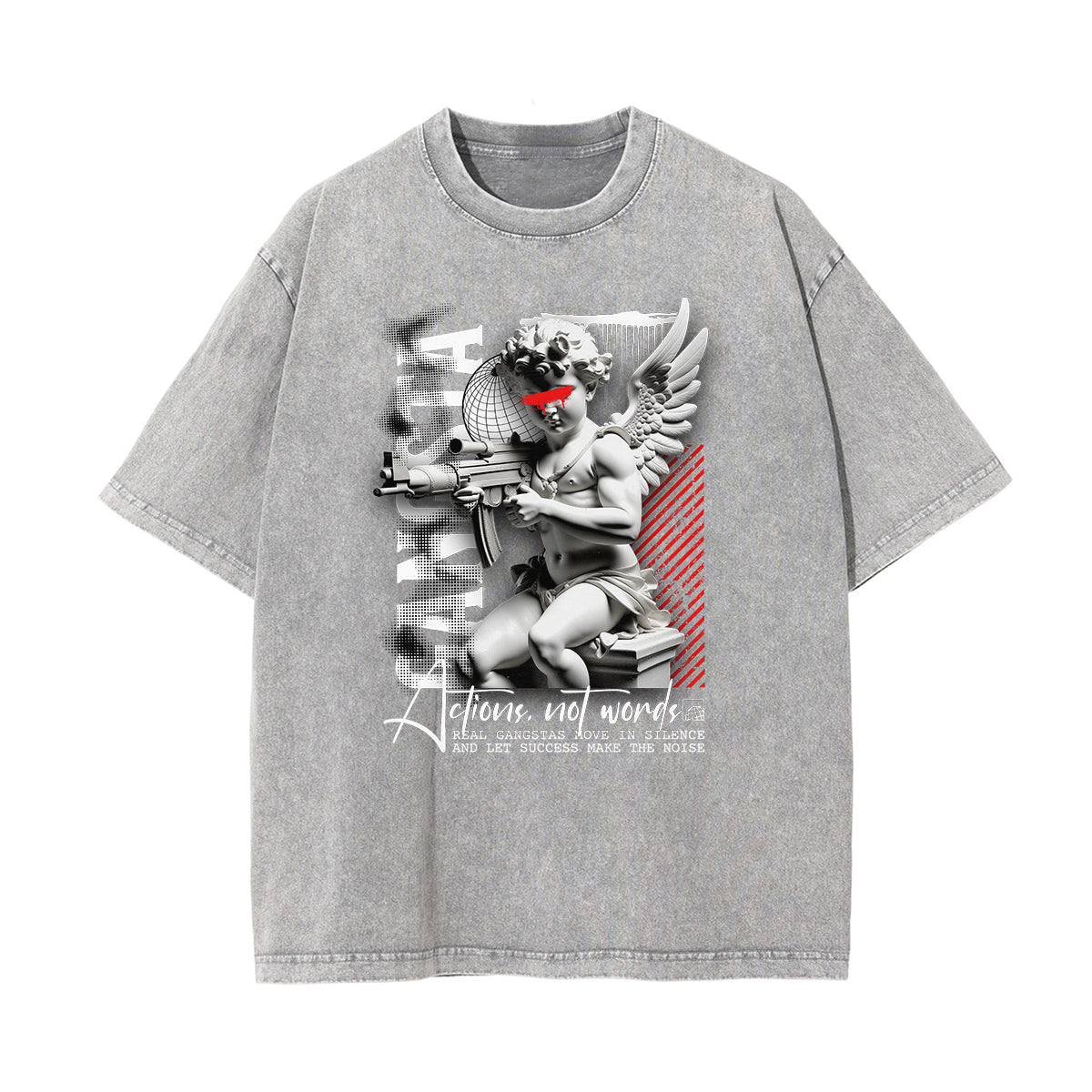 Gray Cute Cupid Cartoon Graphic Tee