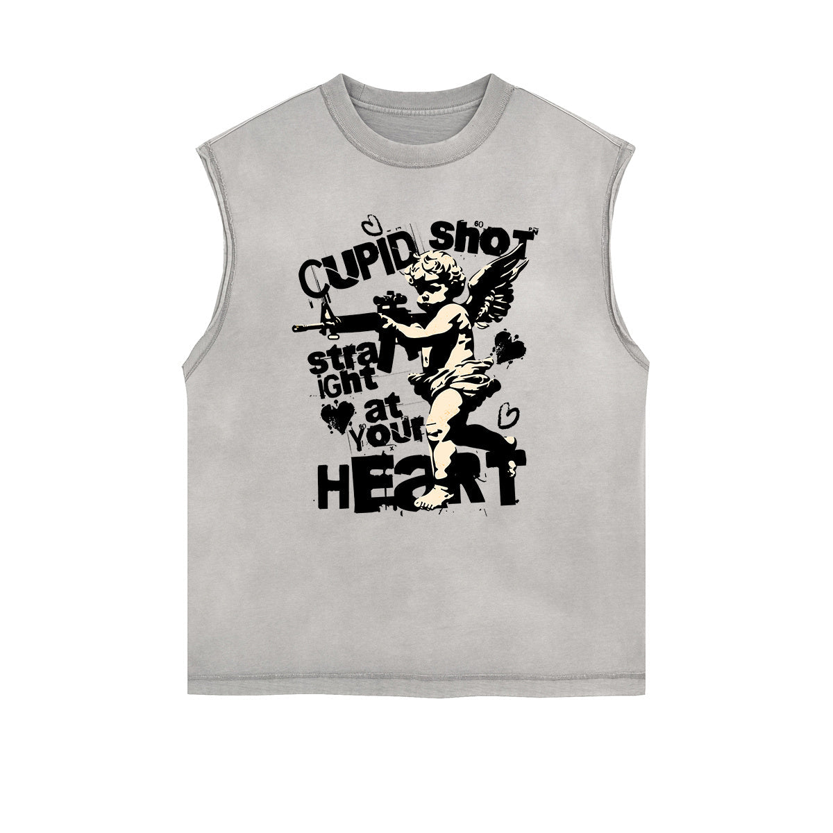 Gray Cute Cupid Cartoon Graphic Sleeveless Tee