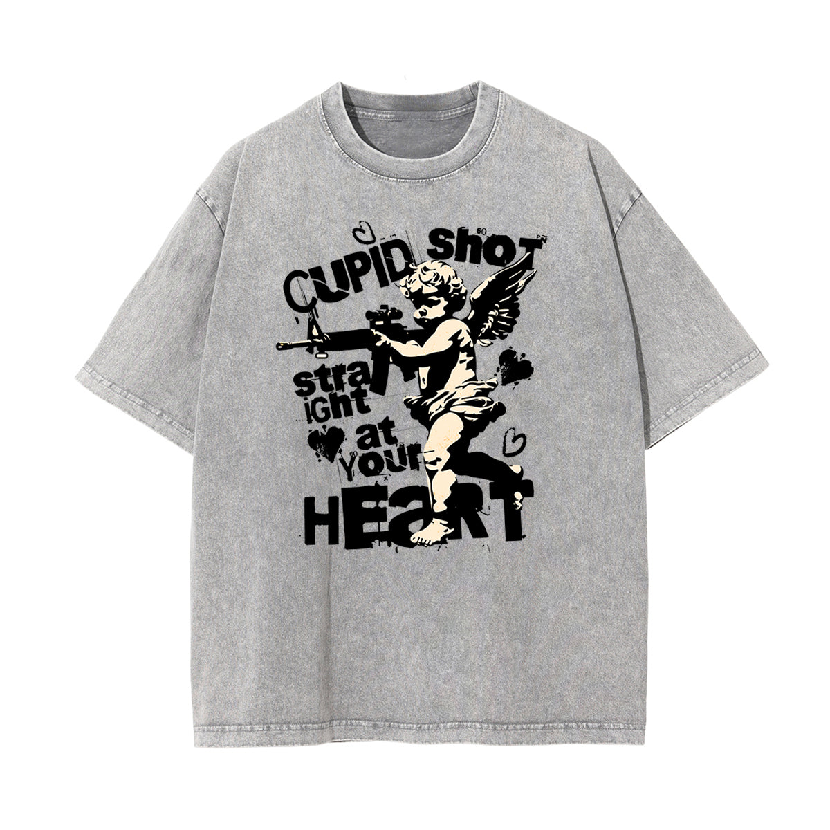 Gray Cute Cupid Cartoon Graphic Tee