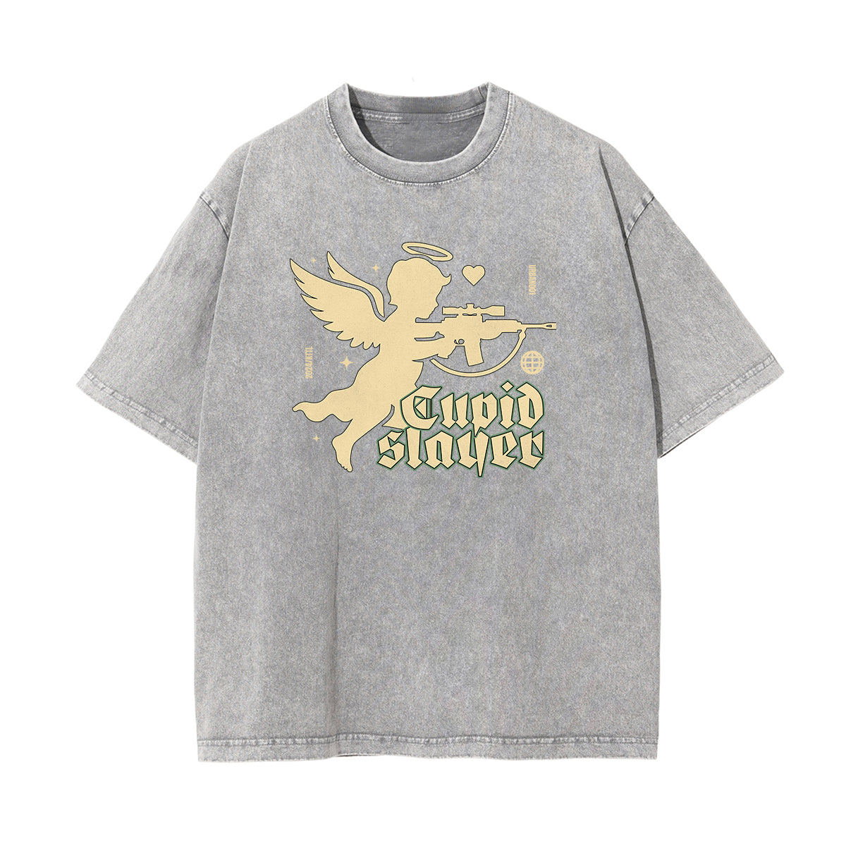 Gray Cute Cupid Cartoon Graphic Tee