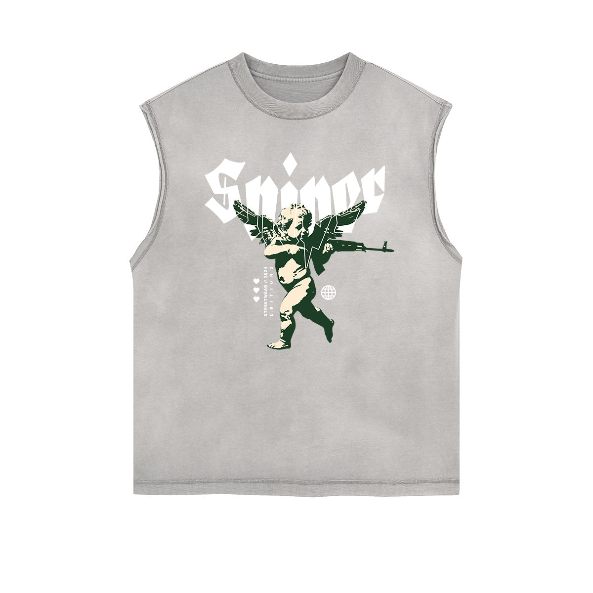 Gray Cute Cupid Cartoon Graphic Sleeveless Tee