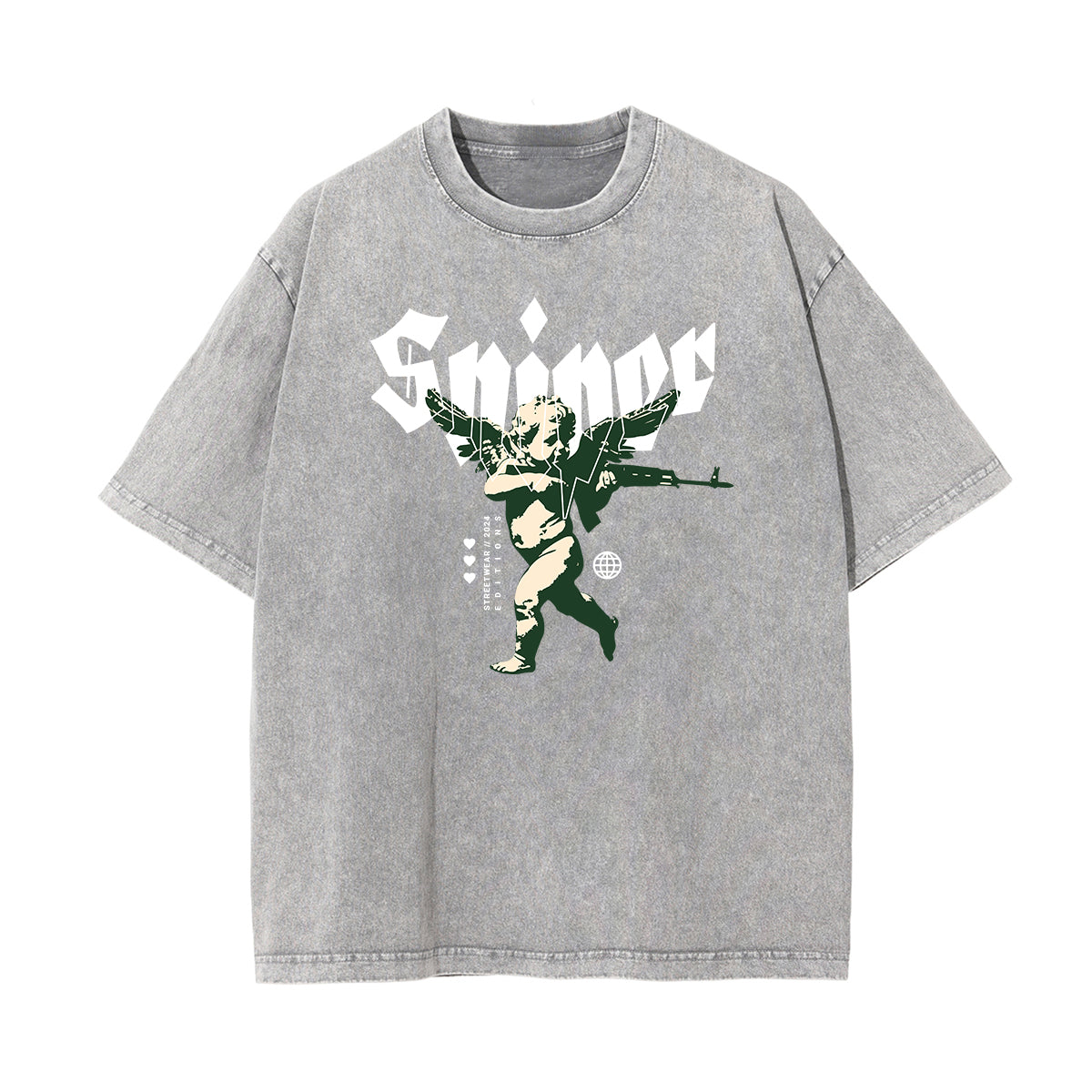 Gray Cute Cupid Cartoon Graphic Tee