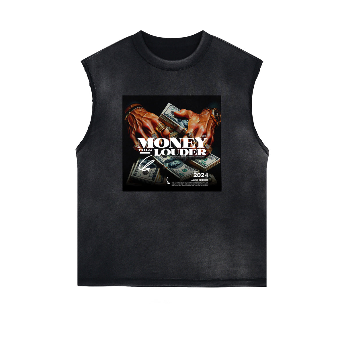 Sleeveless Washed Faded Abstract Graphic Tee