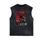 Sleeveless Washed Street Style Graphic T Shirt