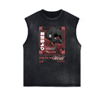 Sleeveless Washed Street Style Graphic T Shirt