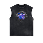 Sleeveless Washed Street Style Graphic T Shirt