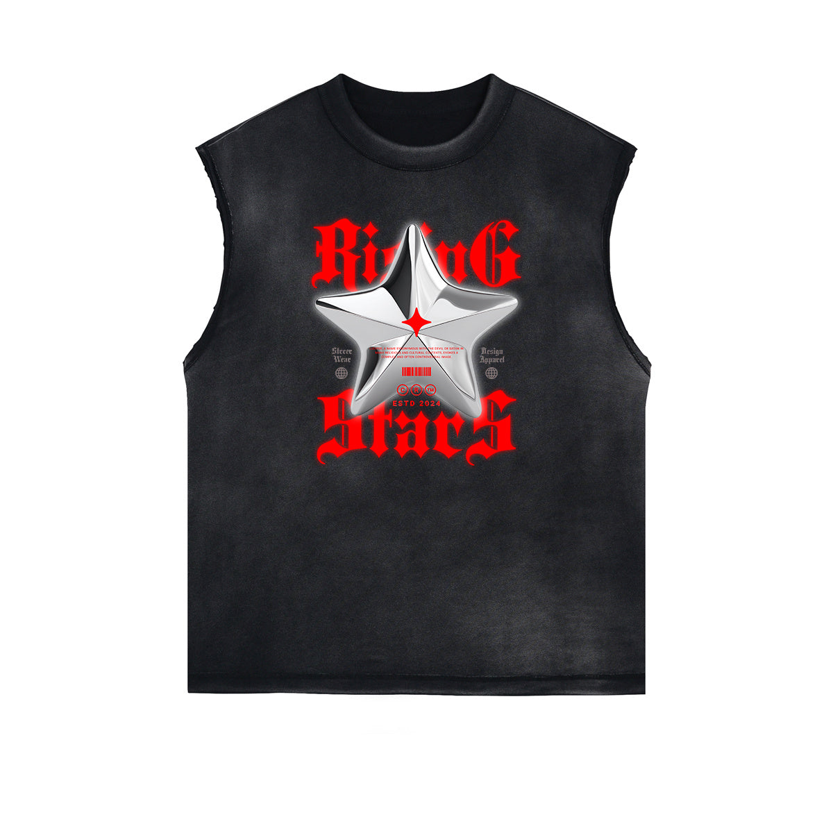 Sleeveless Washed Street Style Graphic T Shirt