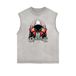 Sleeveless Stone Wash Streetwear Graphic Tee