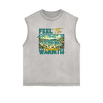 Sleeveless Stone Wash Streetwear Graphic Tee