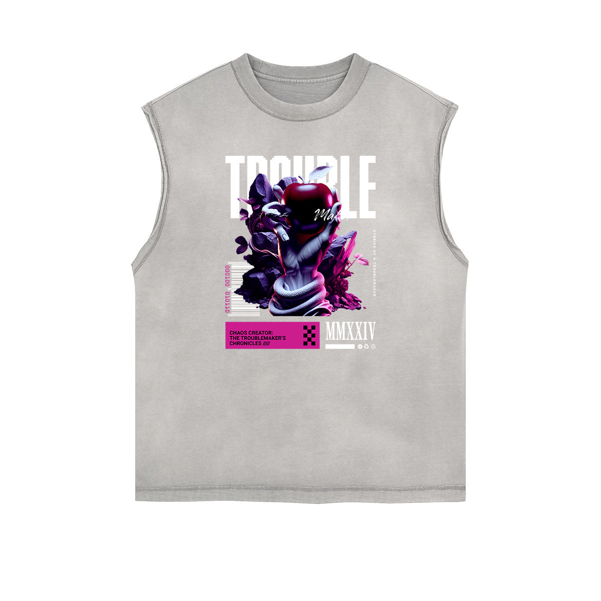 Sleeveless Stone Wash Streetwear Graphic Tee