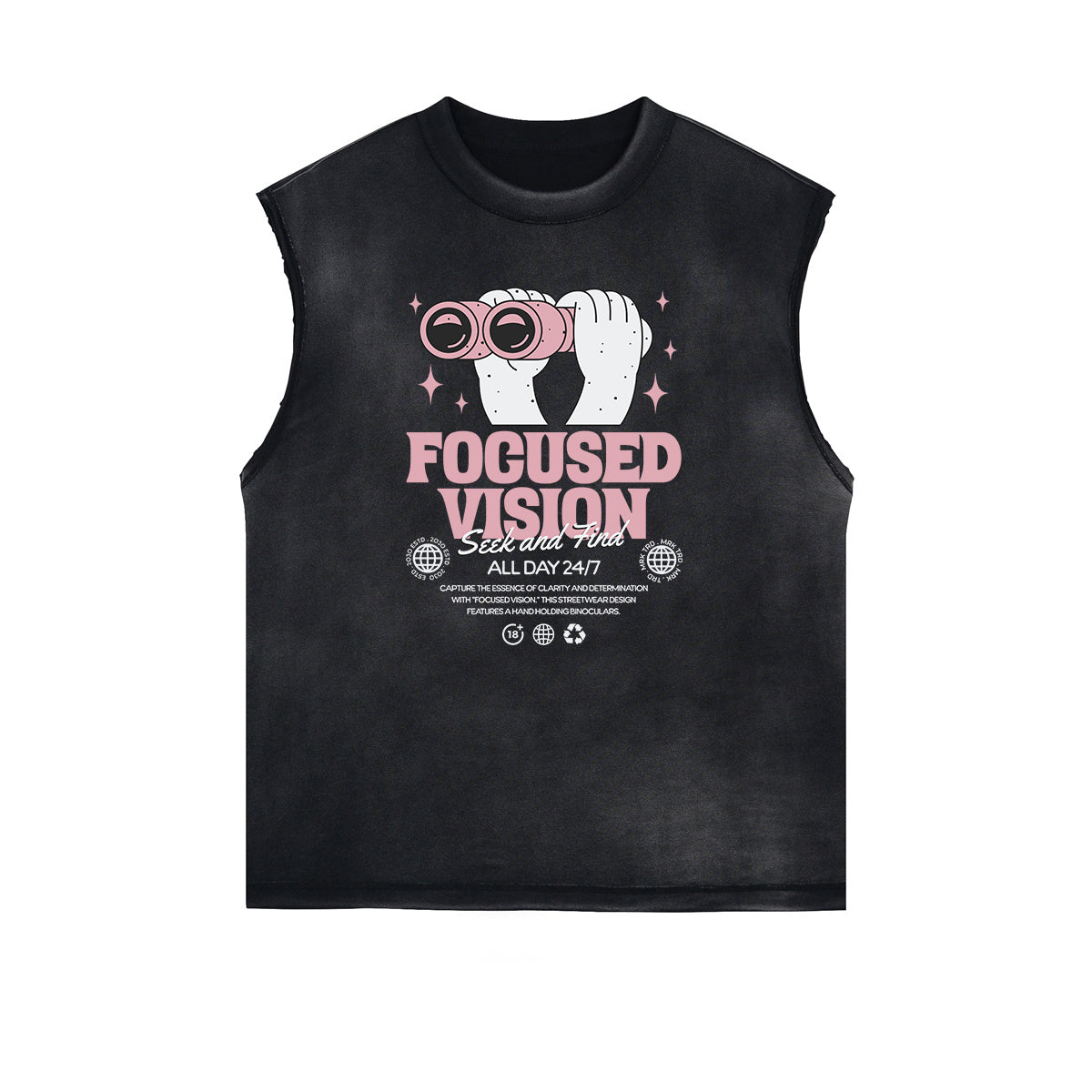 Sleeveless Black Streetwear Inspired Graphic Tee