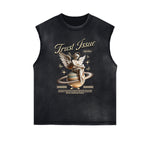 Sleeveless Streetwear Graphic Thick T Shirt