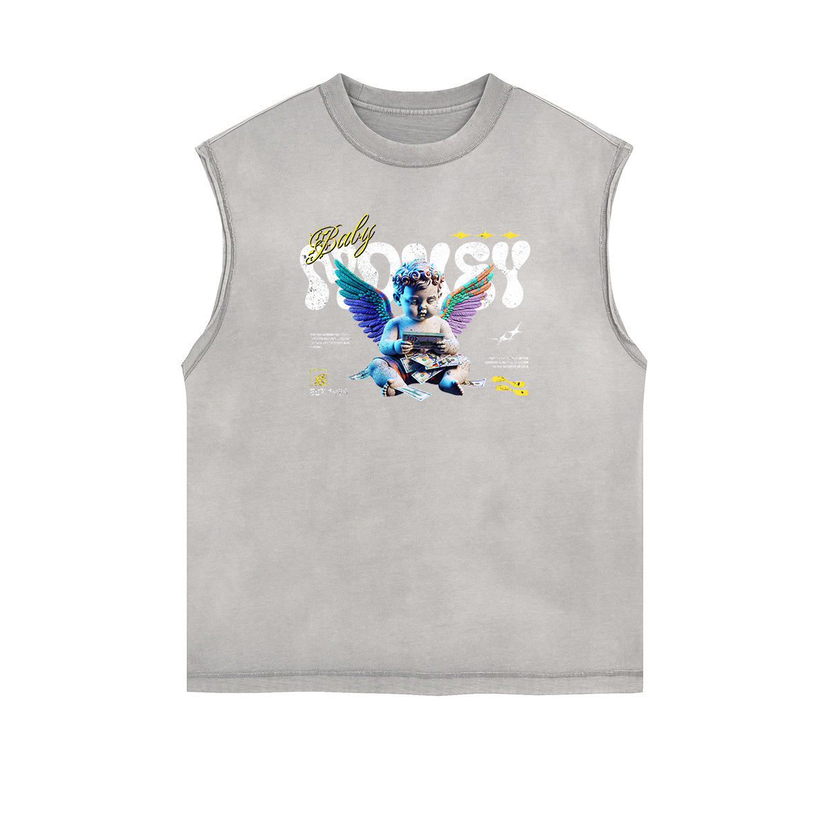 Sleeveless Stone Wash Cupid Statues Graphic Tee