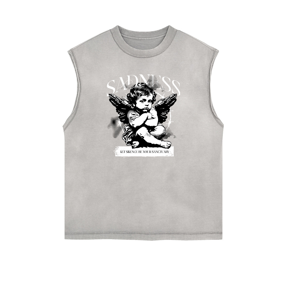 Sleeveless Stone Wash Cupid Statues Graphic Tee