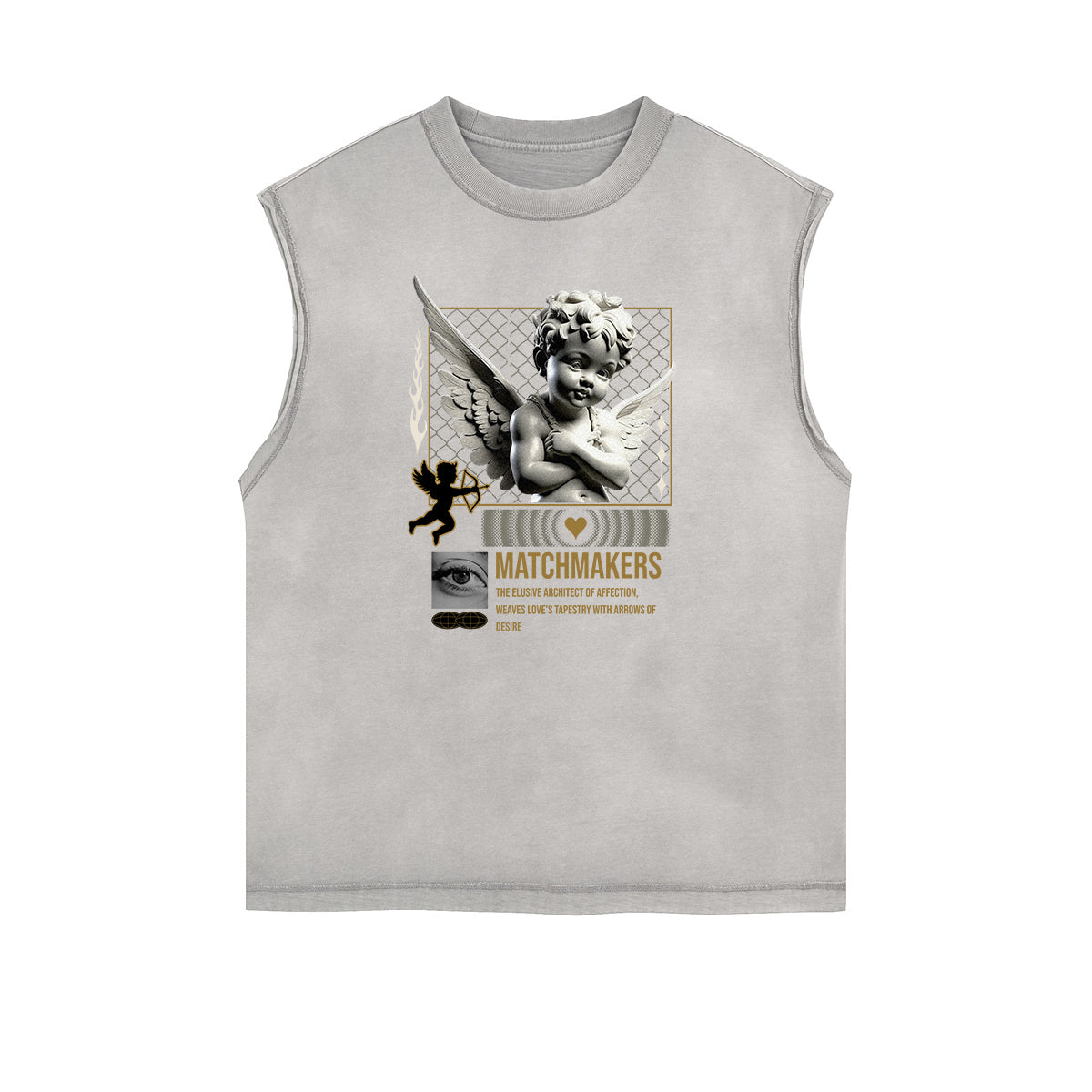 Sleeveless Stone Wash Cupid Statues Graphic Tee