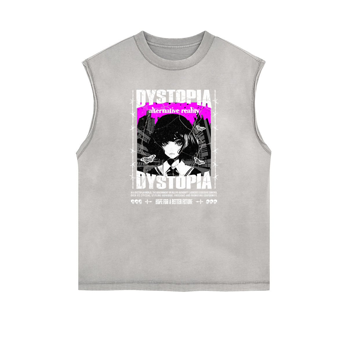 Sleeveless Stone Wash Anime Graphic Tee