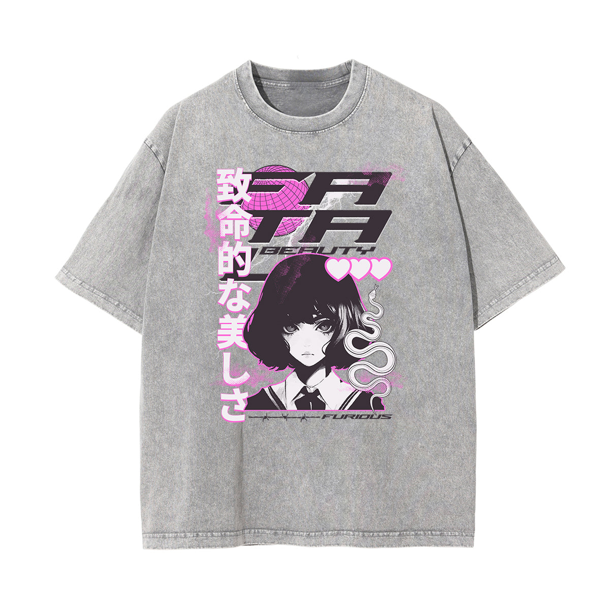 Washed Thick Anime Pattern Tee