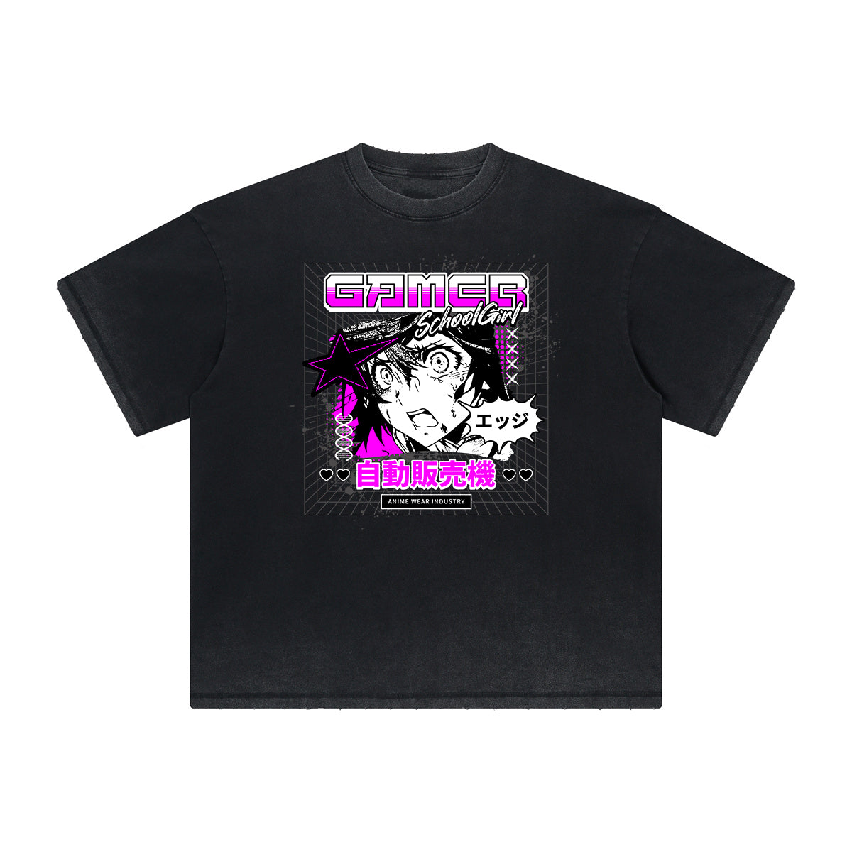 Faded Distressed Anime Pattern Tee