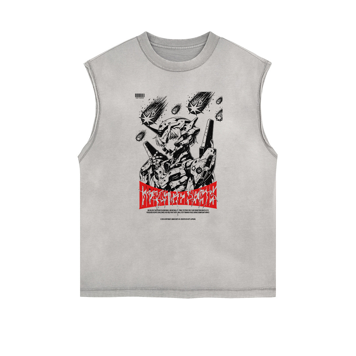 Sleeveless Stone Wash Anime Graphic Tee