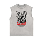 Sleeveless Stone Wash Anime Graphic Tee