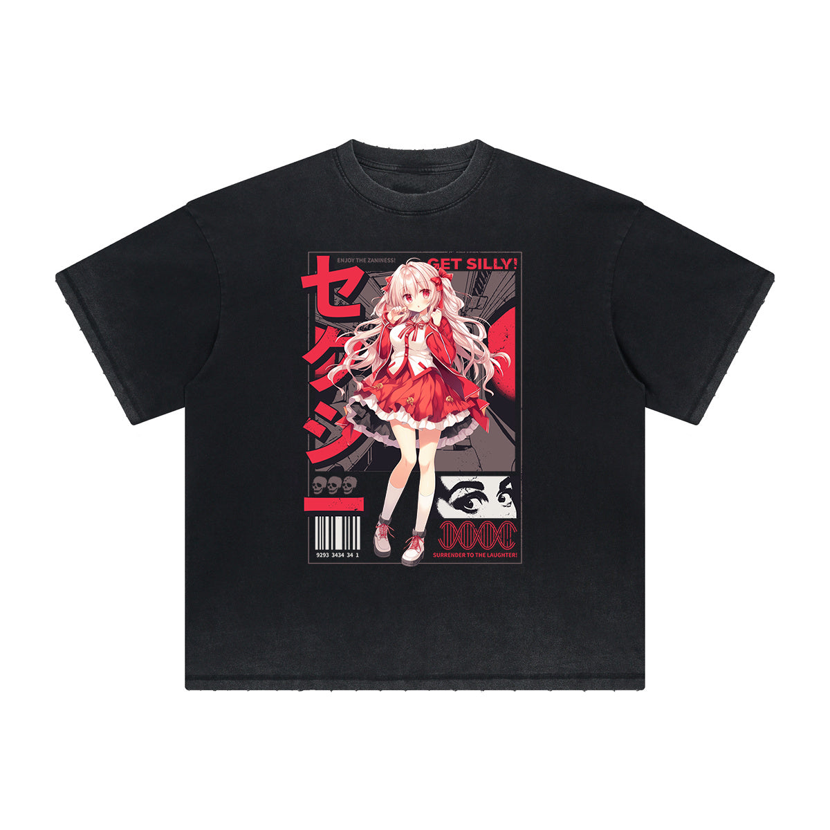 Faded Distressed Anime Pattern Tee