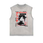 Sleeveless Stone Wash Anime Graphic Tee