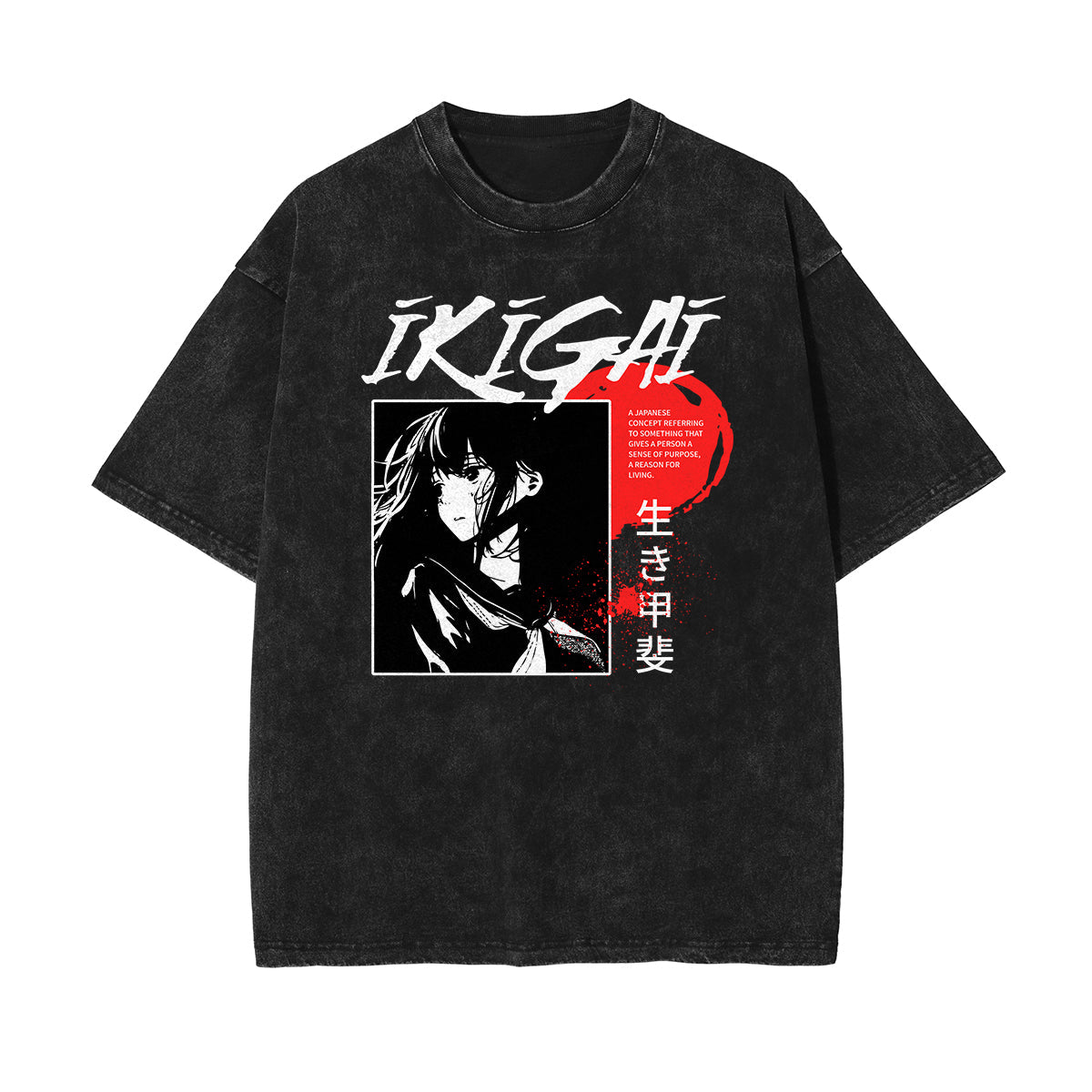 Stone Wash Anime Graphic T Shirt