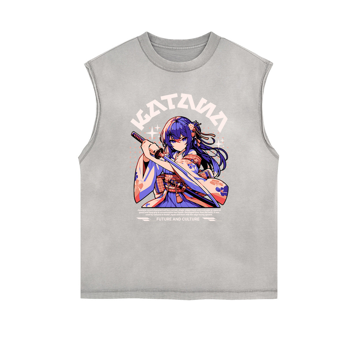 Sleeveless Stone Wash Anime Graphic Tee