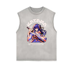 Sleeveless Stone Wash Anime Graphic Tee