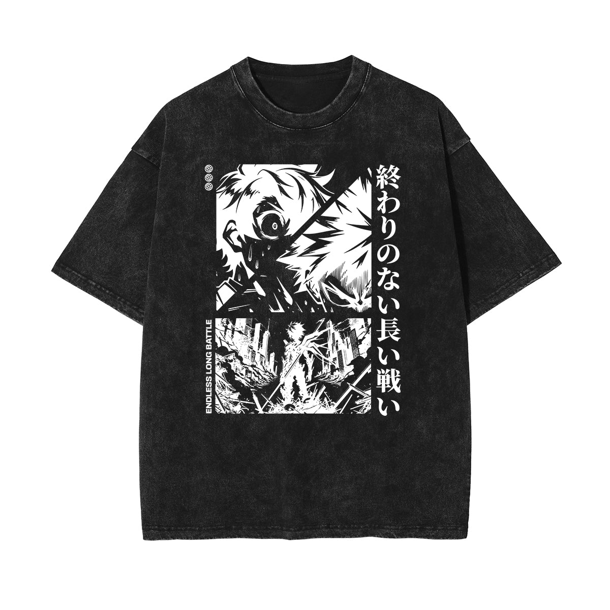 Stone Wash Anime Graphic T Shirt