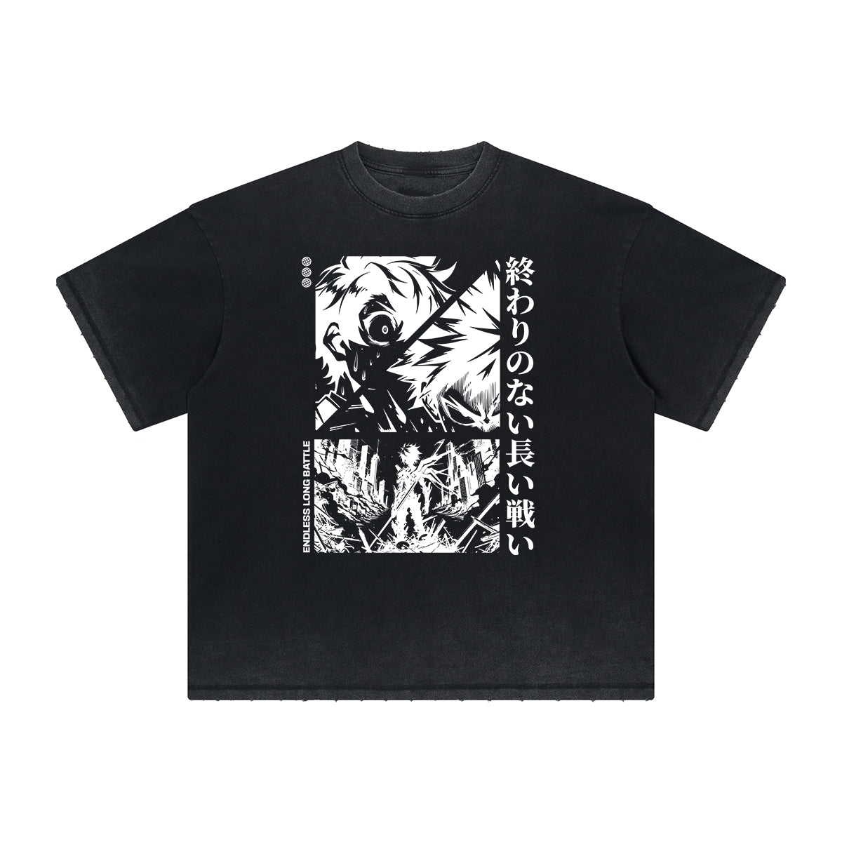 Faded Distressed Anime Pattern Tee