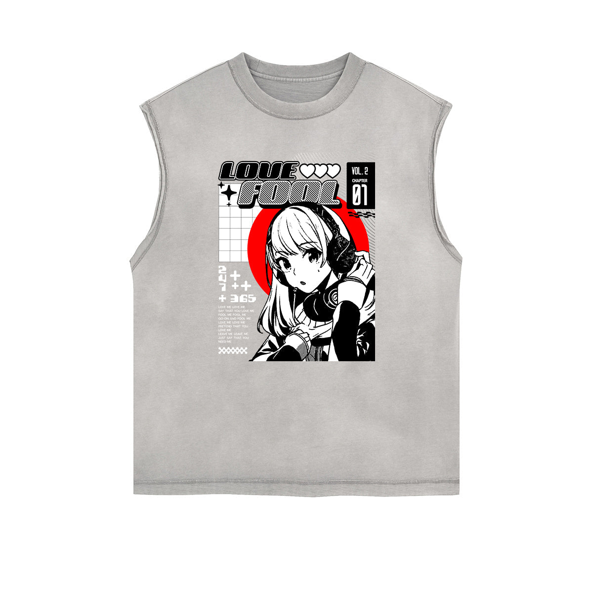 Sleeveless Stone Wash Anime Graphic Tee