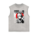 Sleeveless Stone Wash Anime Graphic Tee