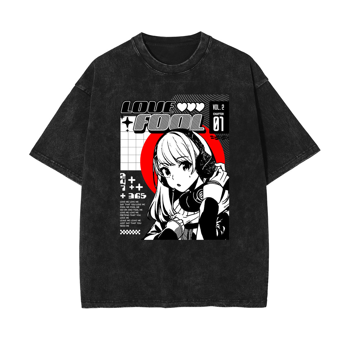 Stone Wash Anime Graphic T Shirt