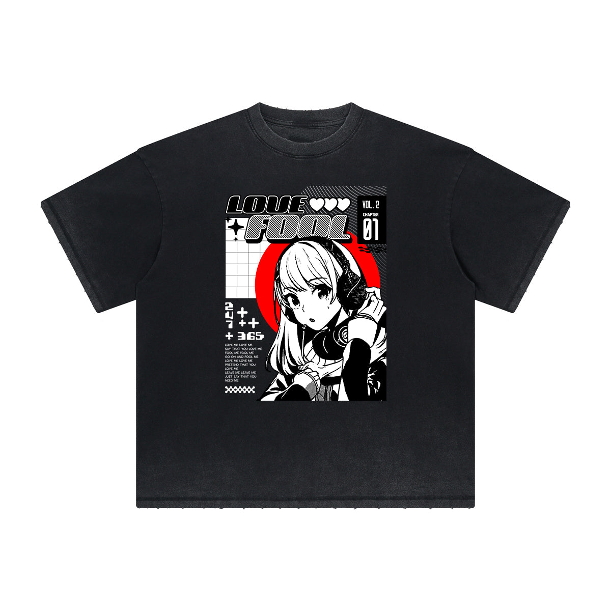 Faded Distressed Anime Pattern Tee