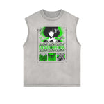 Sleeveless Stone Wash Anime Graphic Tee