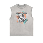 Sleeveless Stone Wash Anime Graphic Tee