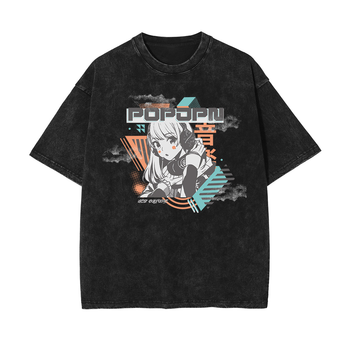 Stone Wash Anime Graphic T Shirt