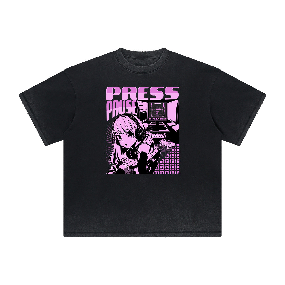 Heavyweight Distressed Y2K Anime Pattern Tee