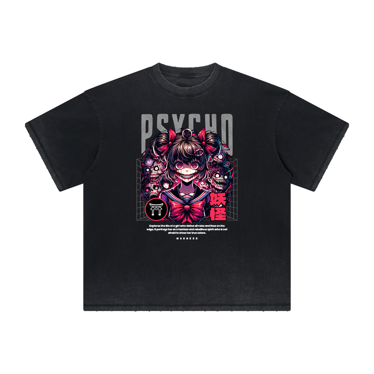 Heavyweight Distressed Y2K Anime Pattern Tee