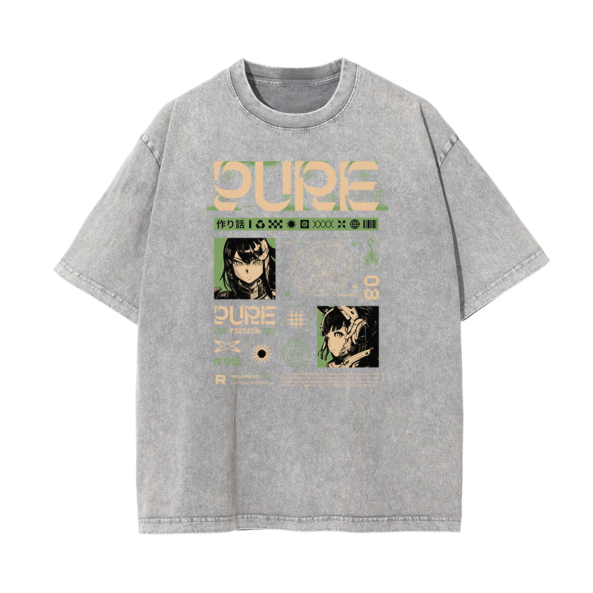 Washed Faded Y2K Anime Pattern Tee