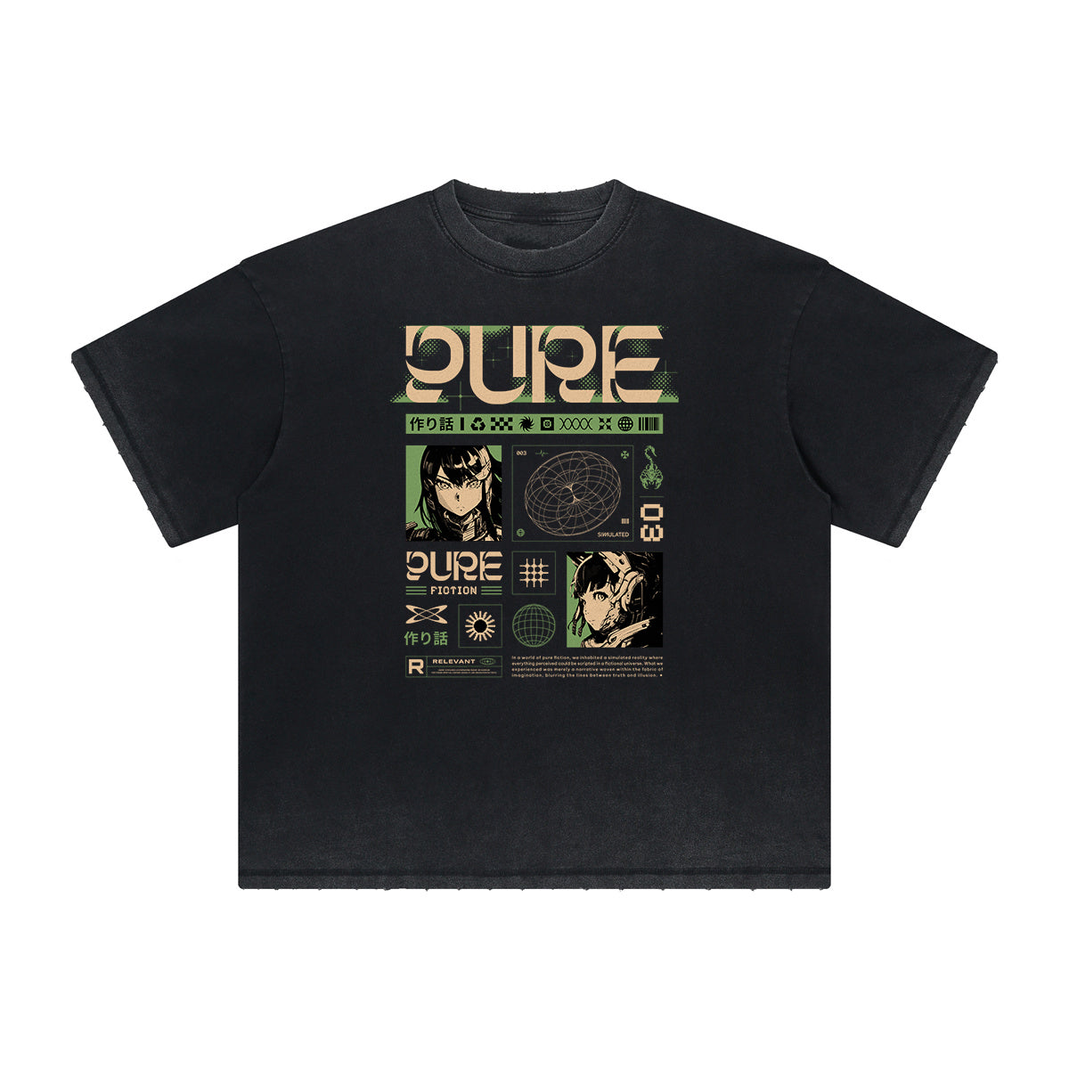 Heavyweight Distressed Y2K Anime Pattern Tee