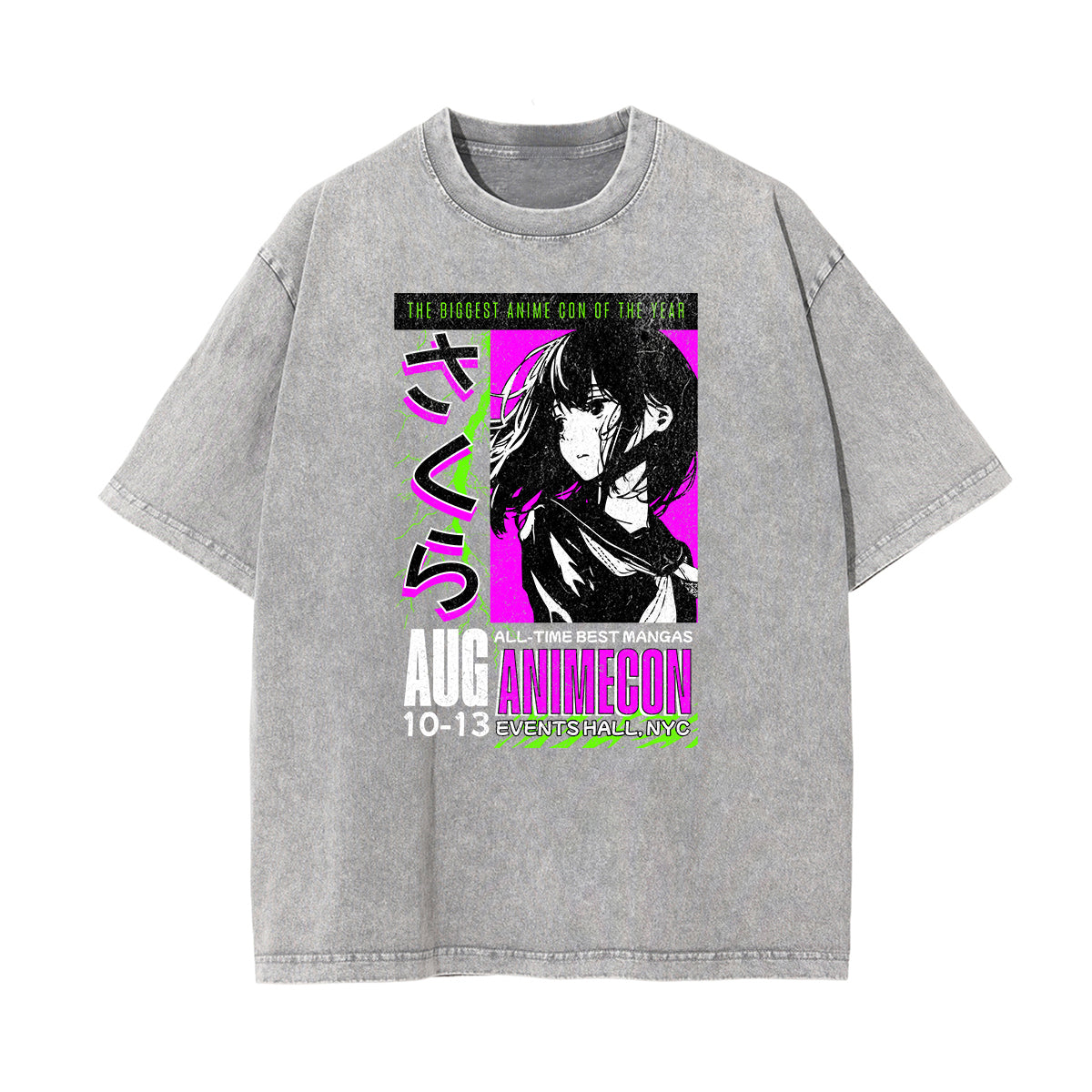 Washed Faded Y2K Anime Pattern Tee