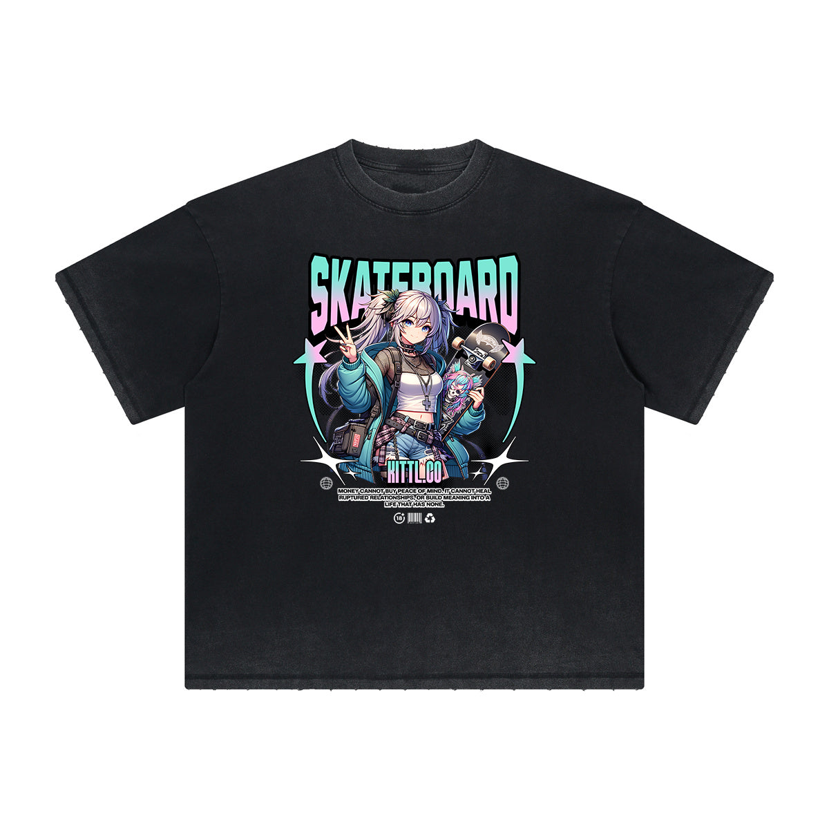 Heavyweight Distressed Y2K Anime Pattern Tee