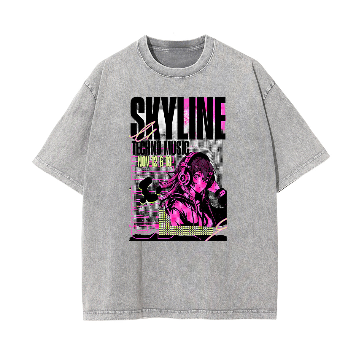 Washed Faded Y2K Anime Pattern Tee