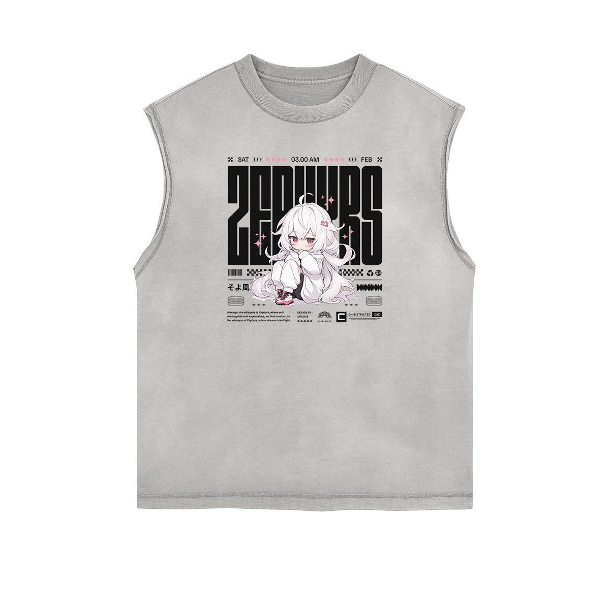 Camiseta sin mangas con estampado de anime Y2K descolorido y lavado