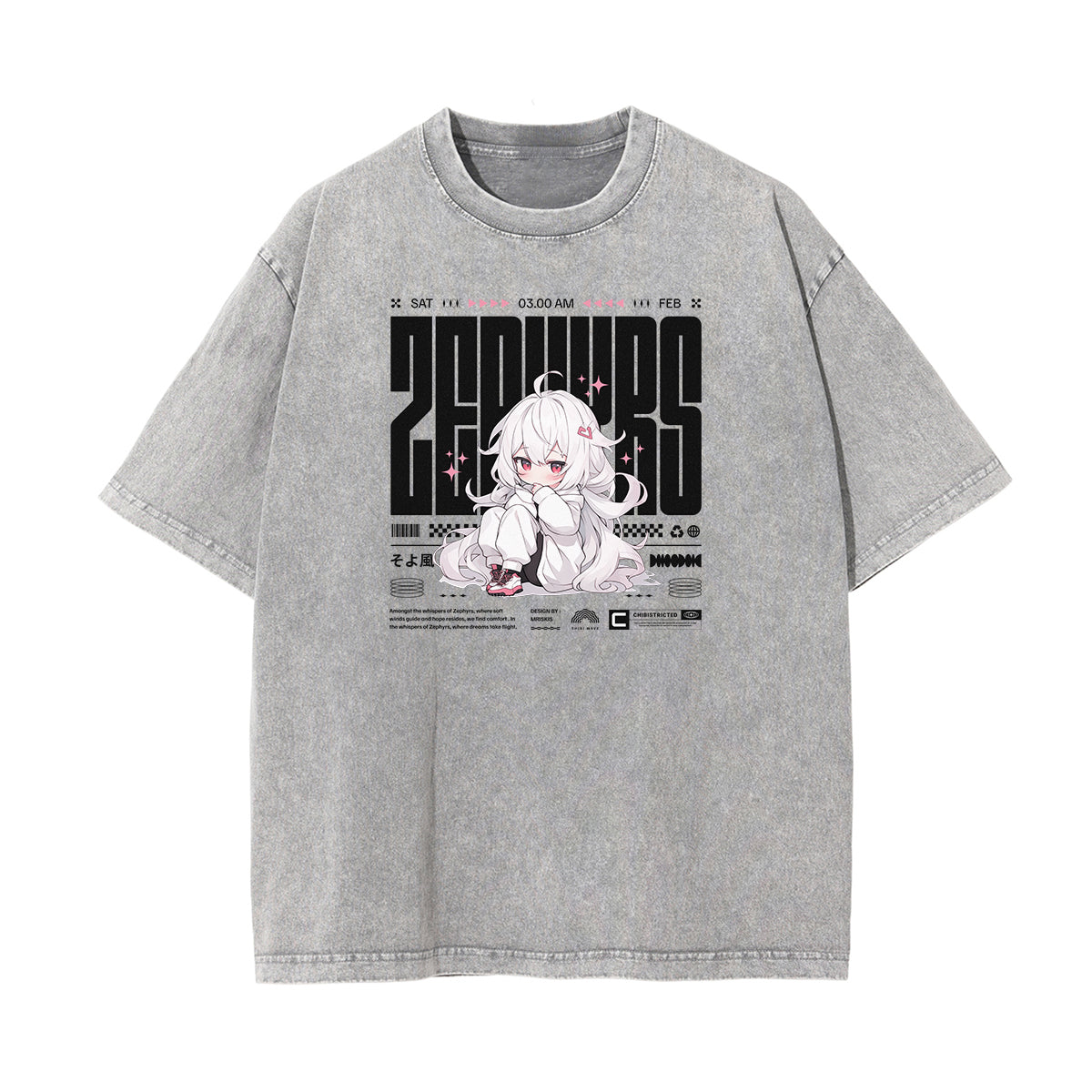 Washed Faded Y2K Anime Pattern Tee