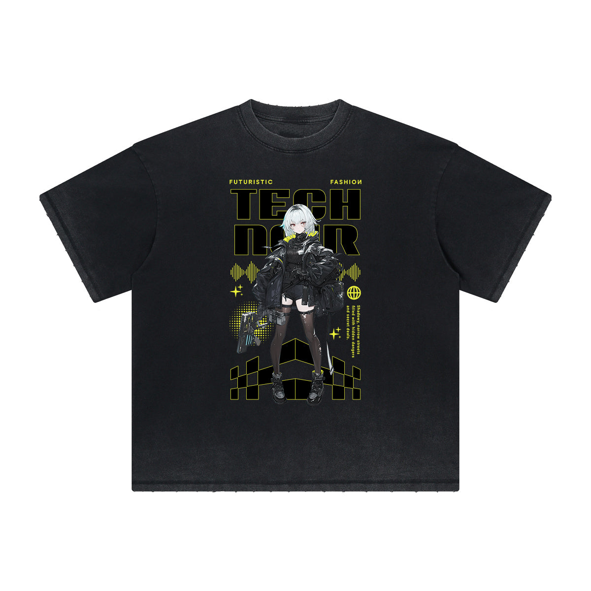 Heavyweight Distressed Y2K Anime Pattern Tee